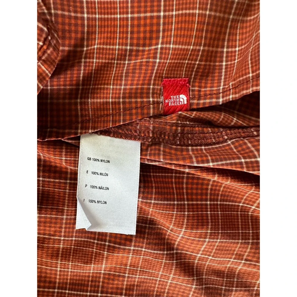 The‎ North Face Mens XL Vented Roll Tab Hiking Button Up Shirt Orange Plaid